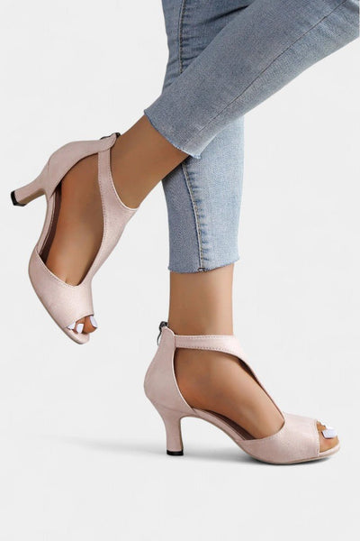 Violy™ T-Strap Peep Toe Mid-Heel Sandals